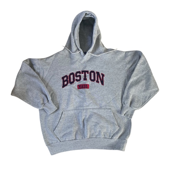 Vintage Authentic Life Apparel Boston Mass. Gray Hooded‎ Sweatshirt  Y2K Size L - Picture 1 of 8